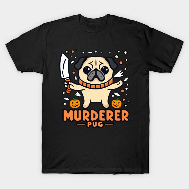 Funny Murderer Dog With Knife Halloween T-Shirt by fupi